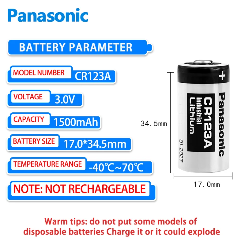 Panasonic CR123A CR17345 DL123A 3V batteria al litio per fotocamera digitale campanelli torcia contatori dell\'acqua allarme fumo