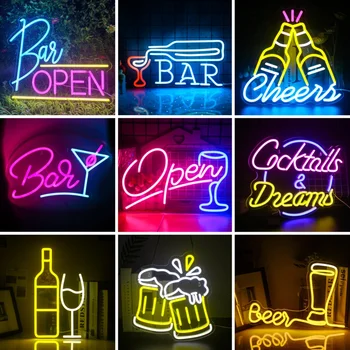 Barra di benvenuto aperta Insegne al neon Luci a LED Insegna luminosa rosa Lampada da parete USB Bar per la casa Negozio Camera Festa Decorazione della stanza dei giocatori Articolo