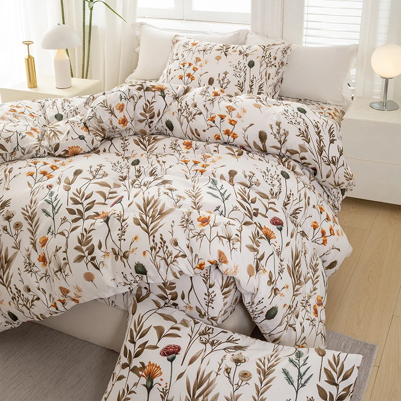 3pcs/set Leaf Floral Pattern Duvet Cover Set(1 Duvet Cover & 2 Pillowcase）Soft And Skin-Friendly Duvet Cover Bedding Set For