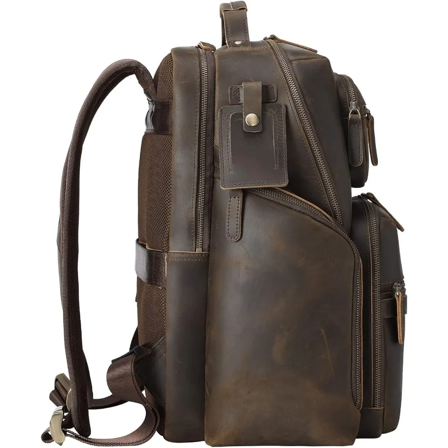 حقيبة ظهر للكمبيوتر المحمول مقاس 15.6 بوصة من الجلد الكلاسيكي من TIDING، متعددة الجيوب، حقيبة ظهر للسفر، حقيبة نهارية للأعمال طوال الليل