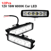 12V Car LED Light Bar 18W 6000K IP67 Waterproof Super Bright Car LED Work Light  Headlights DRL Driving Aluminum Lamp