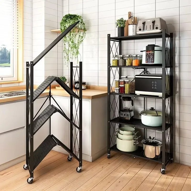 3 4 5 Layer Steel Kitchen Rack Foldable Floor Storage Shelf Multi Tier Environmental Protection Organizer for Clothing and