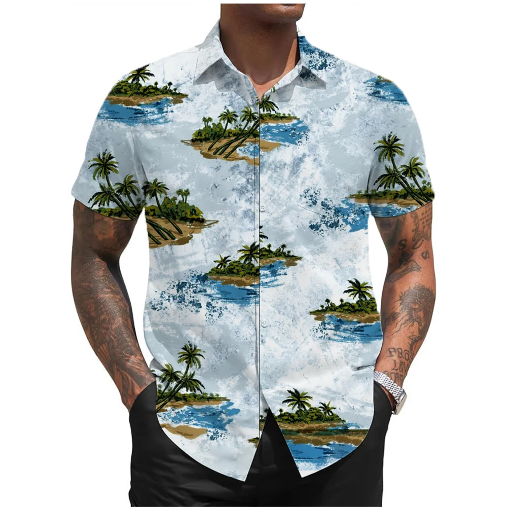 

Hawaiian Shirt 3D Plant Shirt for Men Flower Print Style Plus Size Button-Down Lapel Short Sleeve Shirts Beach Tops Flower Shirt
