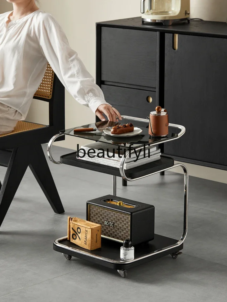 

Side few movable square glass trolley with wheels living room bedside sofa corner few