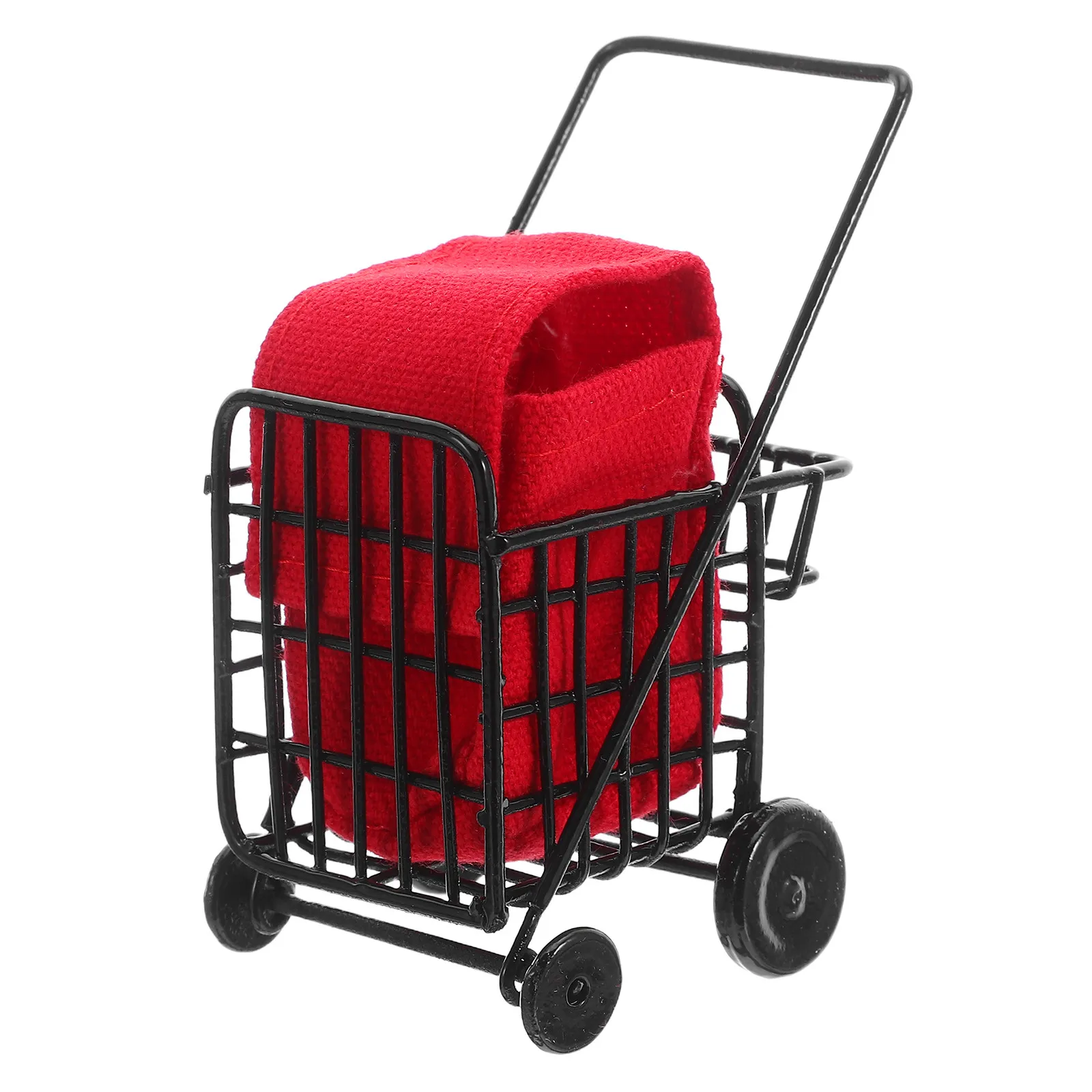 

1:12 Mini Grocery Cart Sturdy Metal Construction for Dollhouse Kitchen Pretend Play Shopping Trolley Setup Mini Shopping Trolley