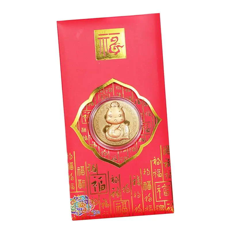 2025 Snake Coin Commemorative Coin With Red Envelope Chinese Snake Lucky Coin Art Collectibles For 2025 Snake Year