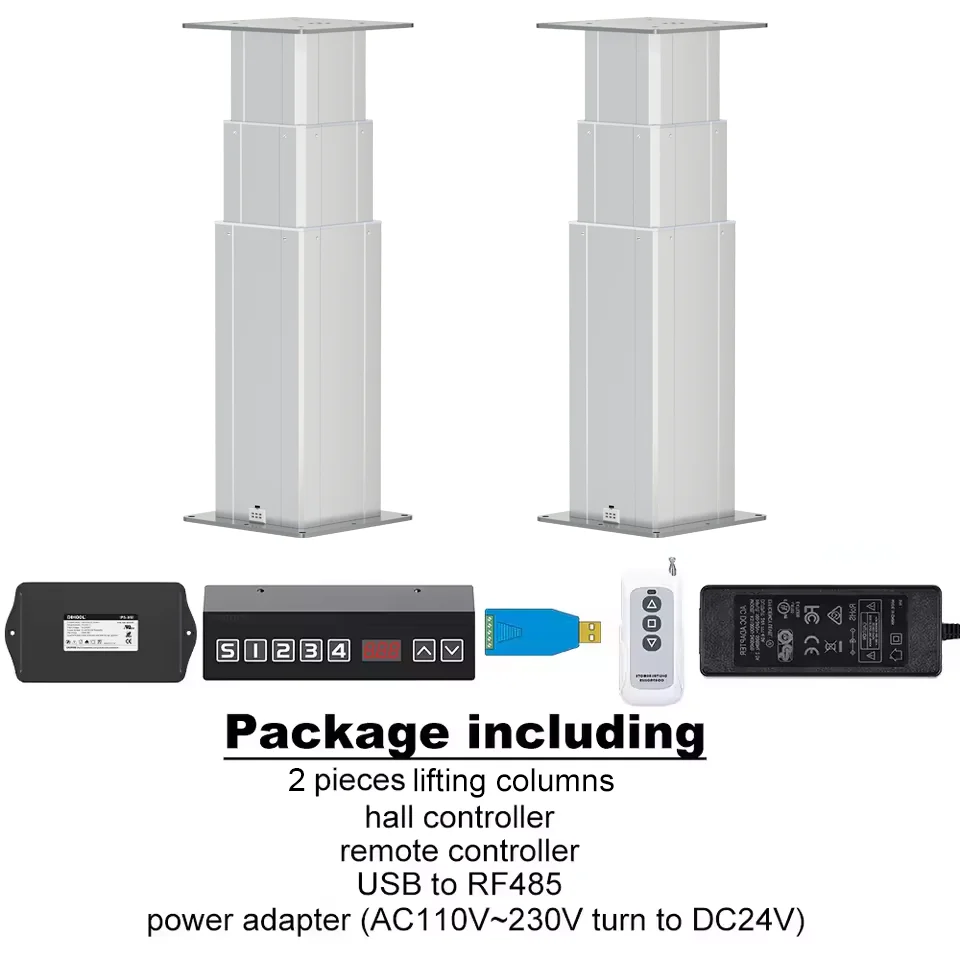 Dihool 2Pcs Synchronous Electric Lifting 3-section Column Each 80kg/200kg Load 280mm-1155mm Stroke Length 10mm/s 30mm/s Speed