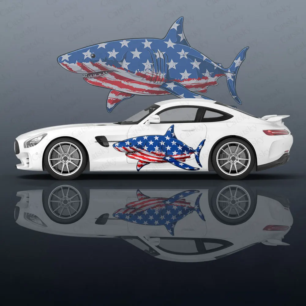 Flag of the United States shark Car Wrap Vinyl Protect Stickers Car Decal Creative Sticker Car Modification Decorative Sticker