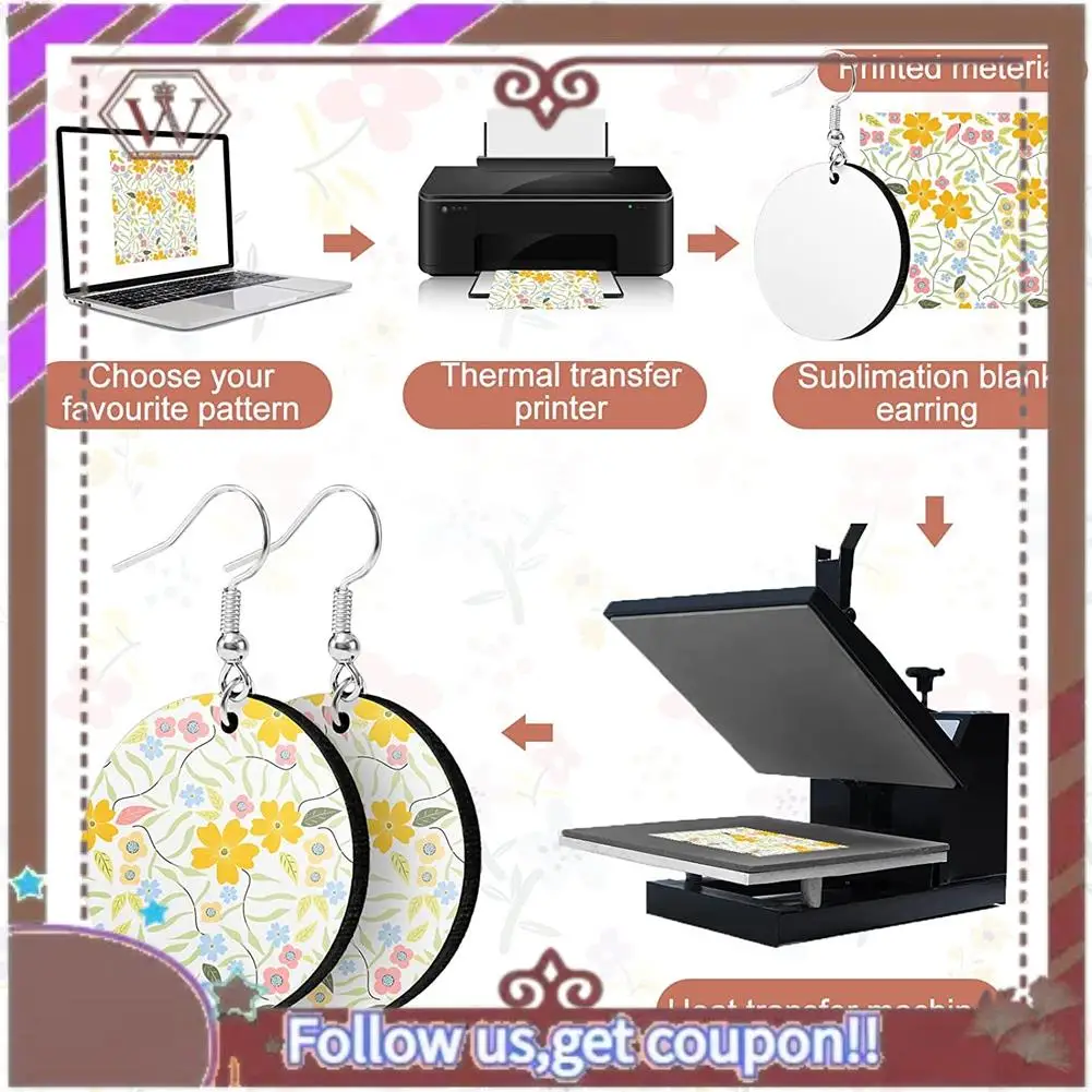 A95D-30Pcs Sublimation Blank Earrings Round MDF Board White Earrings Heat Transfer Earrings Unfinished For Jewelry DIY Making