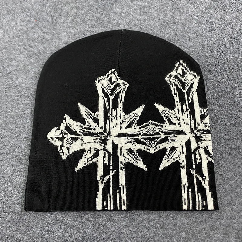 Hip-Hop Composite Knitted Hat Trendy Cross Pattern Jacquard Double-Layer Casual Versatile Men's And Women's Hat
