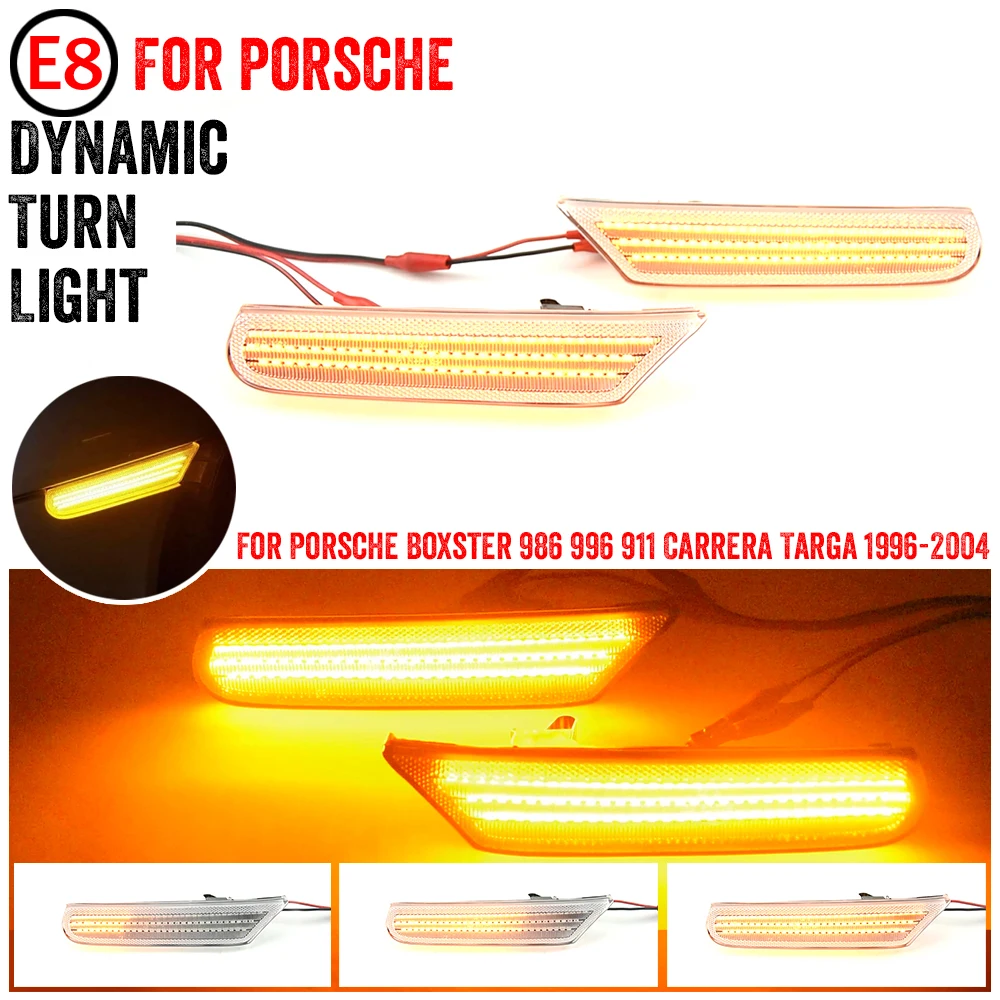 2x Dynamic Amber LED Side Marker Light For Porsche Boxster 986 996 911 Carrera Targa 1996-2004 Turn Signal Lamp OEM# 99663103701