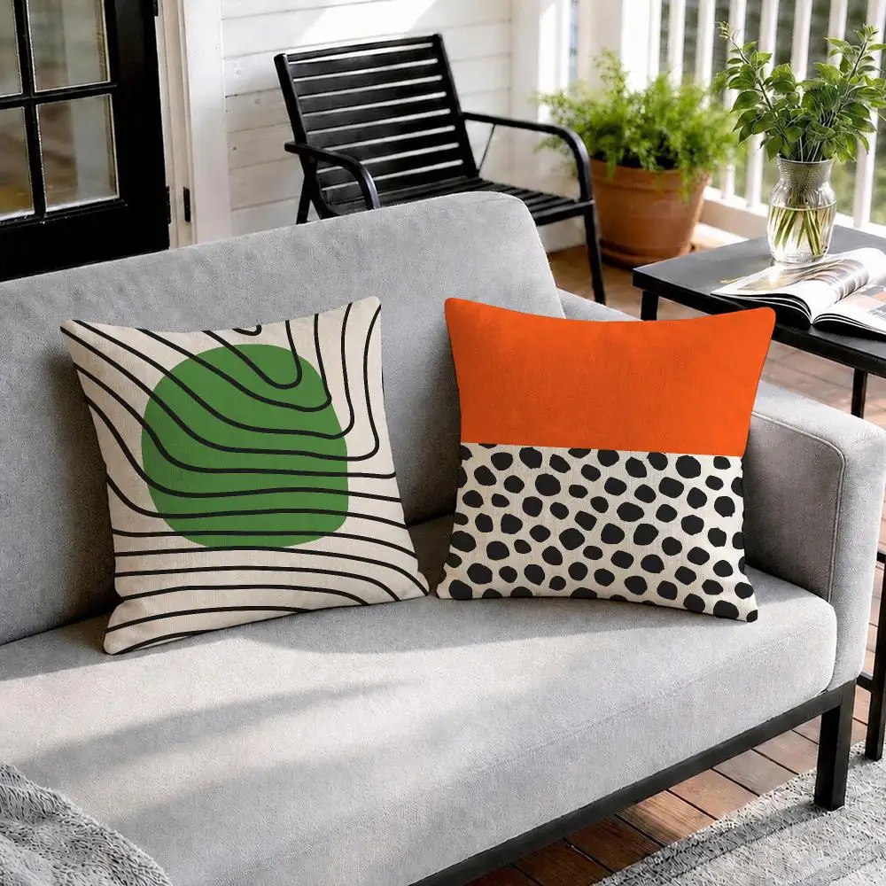 Mid Century Modern Pop Art Cushion Cover Natural Linen Organic Fabric Double-Sided Printing Sofa Home Decor Gift Pillow Cover