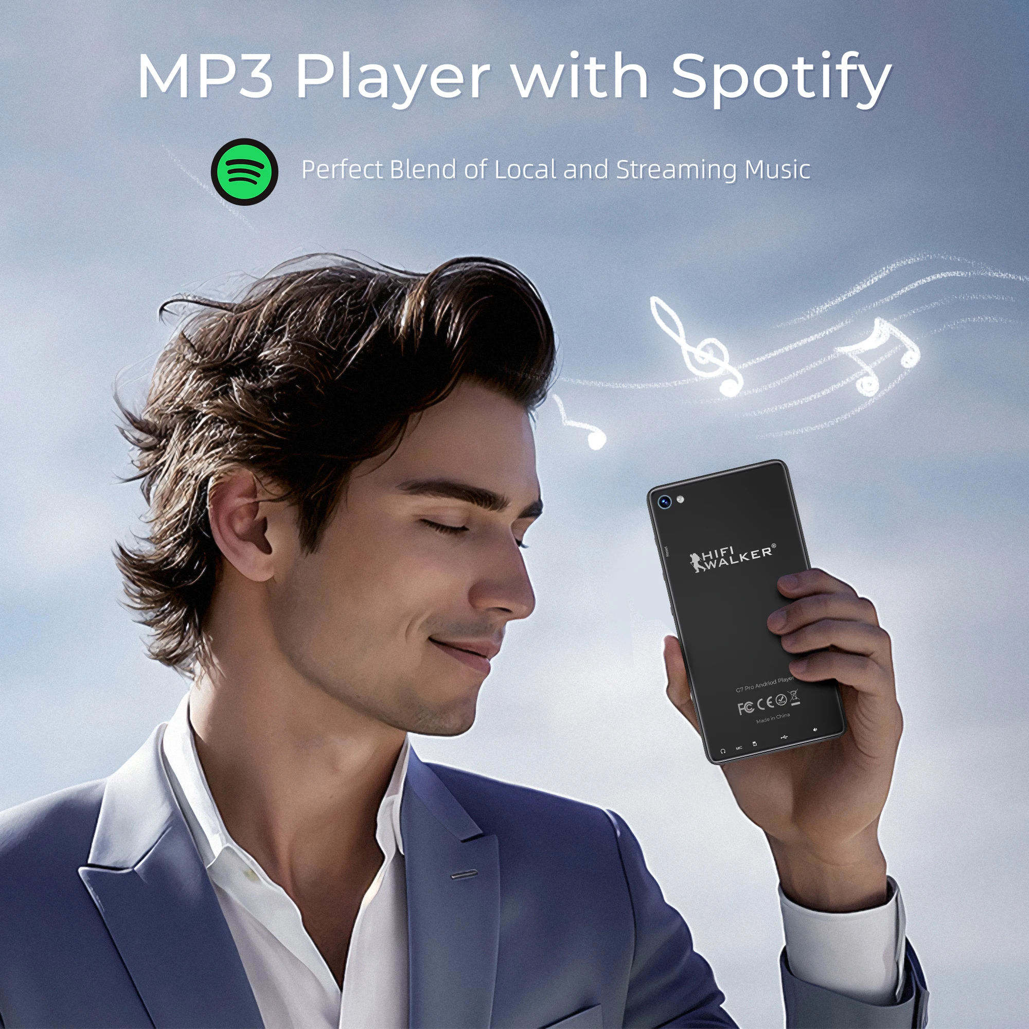 Hifi Walker G7PRO MP3 Player Android 13 MP4 with Bluetooth and WiFi,128GB, 5.2inch with Speaker and 2 Cameras, Spotify, Audible