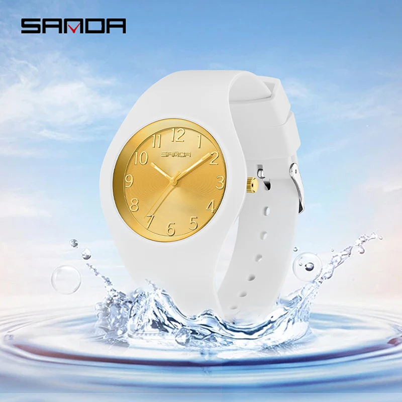 SANDA Women Watch 2024 New Casual Fashion Quartz Watch 30M Waterproof White Silicone Strap Women Clock Luxury Brand Reloj 6186