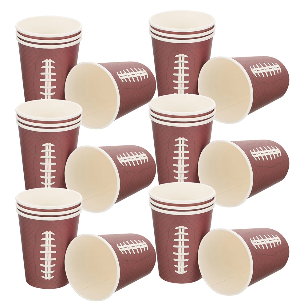

48pcs Rugby Football Paper Cups Brown Soccer Party Supplies Disposable Drink Water Cups for Home Banquet Decorations