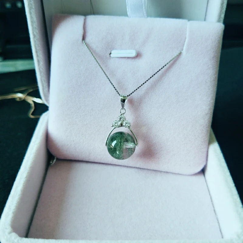 Natural Green Phantom  Pendant Necklace, 925 Sterling Silver Gemstone Choker, May Birthstone, gift for her