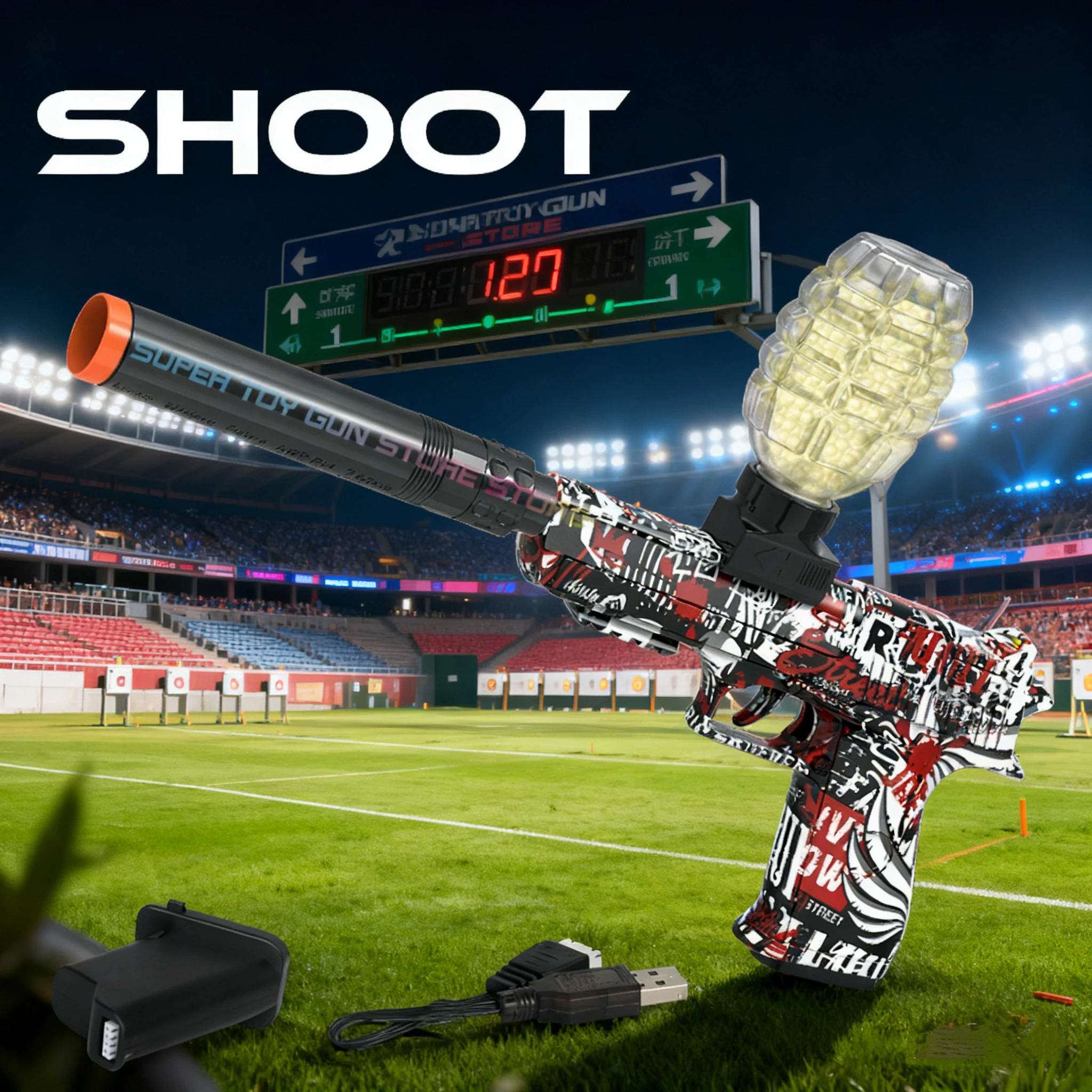 Pistola de brinquedo elétrica de bola de borracha macia Desert Eagle de tiro contínuo, carregamento de alta velocidade, adereços de jogo de tiro CS ao ar livre