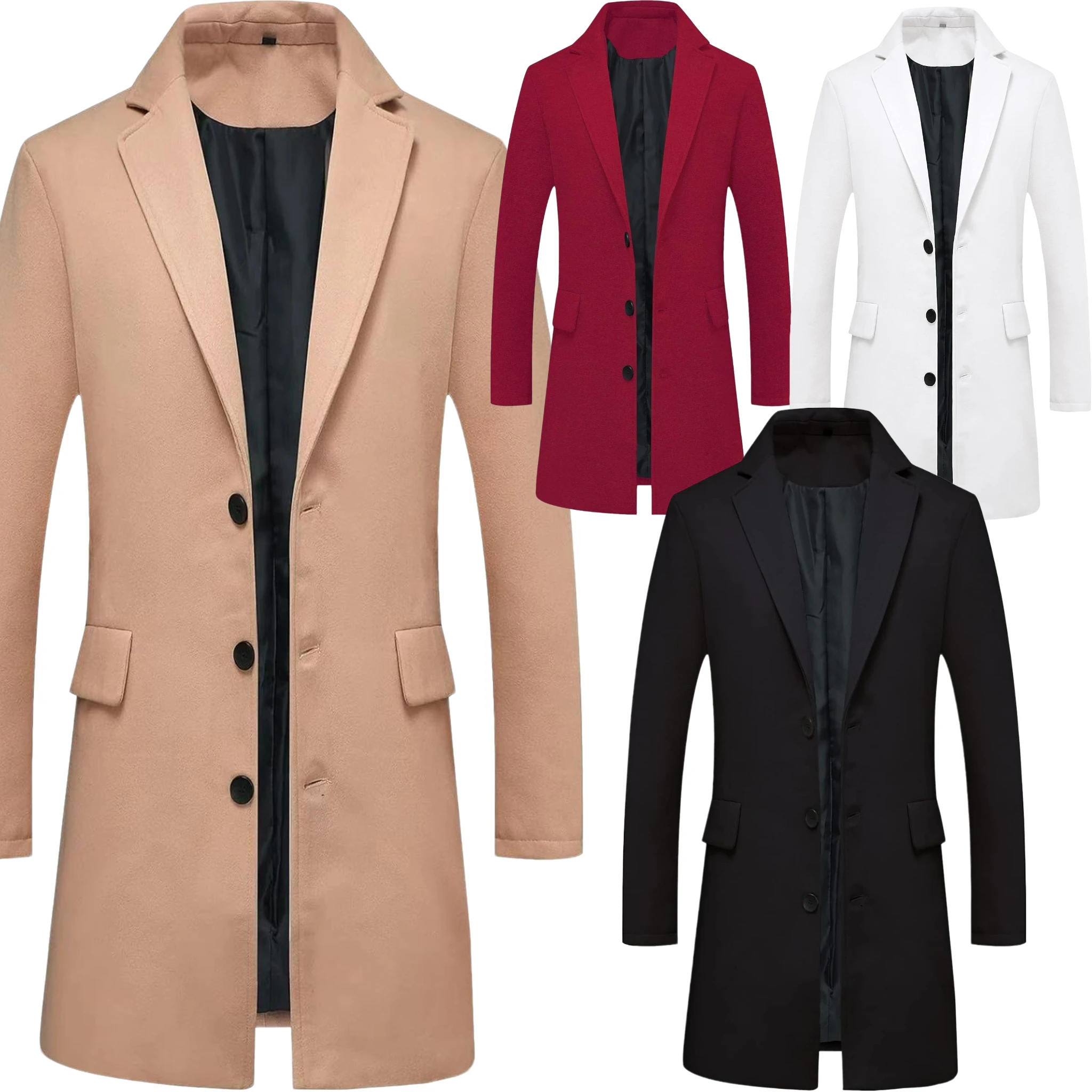

Warm woolen coats for man，Belted, adjustable, long coat jacket，Single-breasted, full placket，Suitable for everyday life