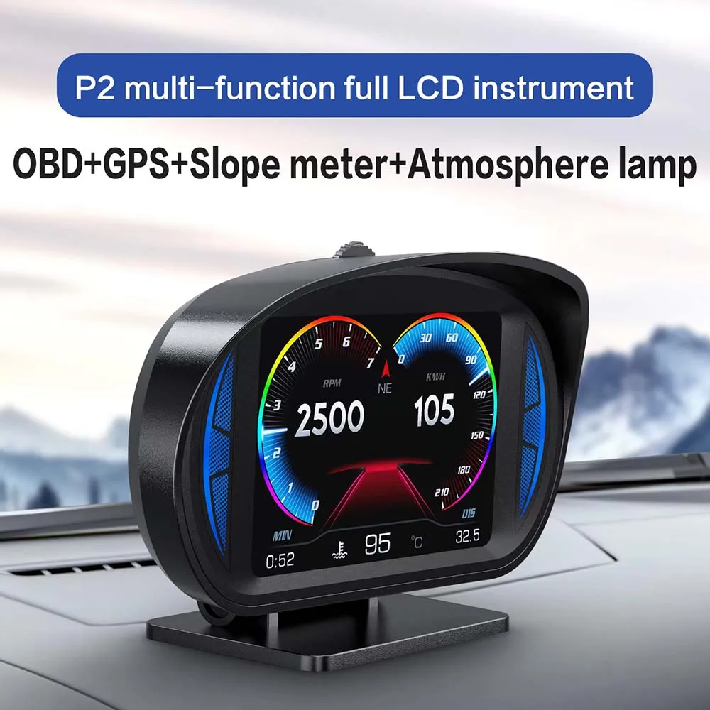 

NOYAFA P2 Car HUD Head-up Display OBD GPS Multi-function LCD Instrument Ambient Light Electronic Slope Meter Overspeed Alarm