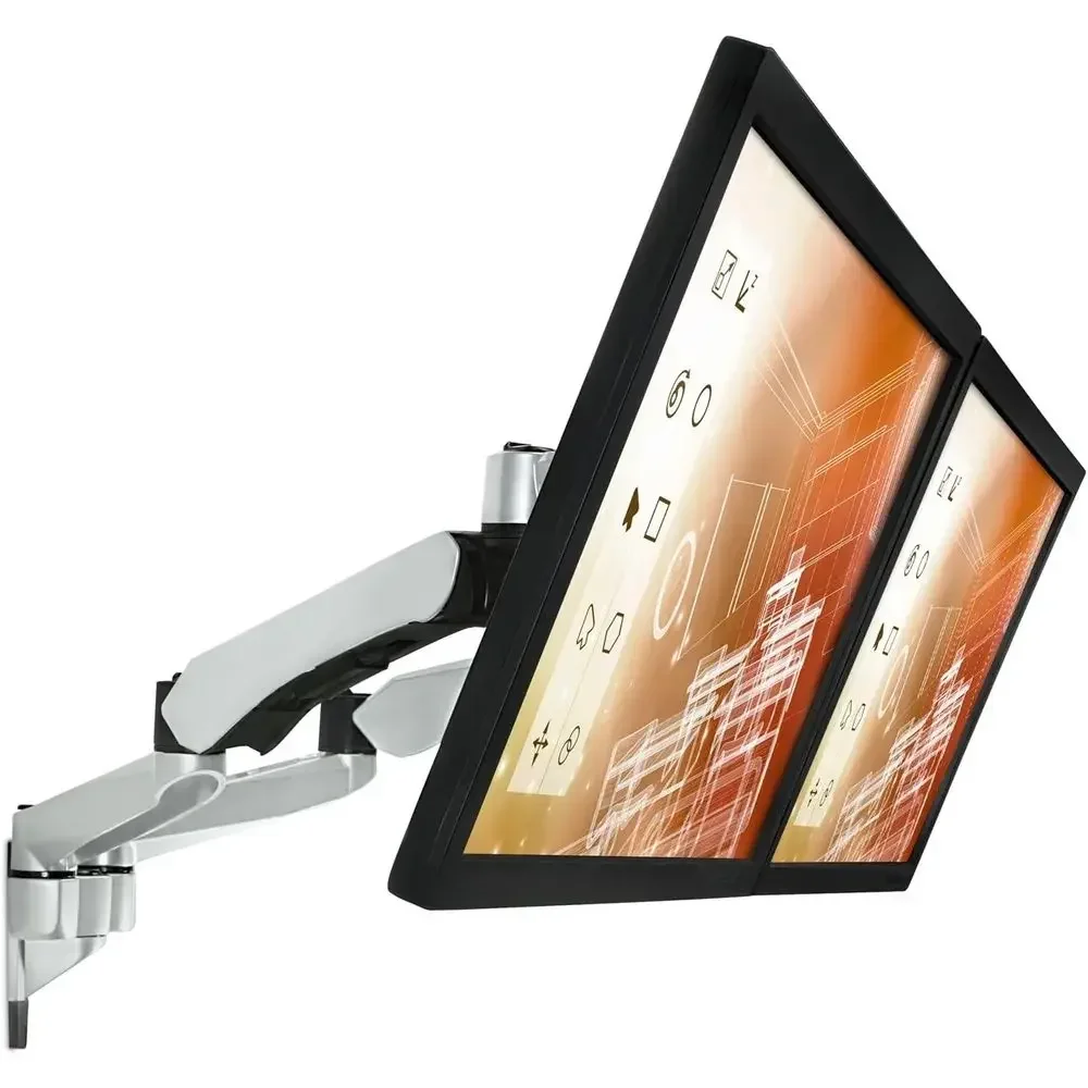 Dual Monitor Wall Mount, Gas-Spring Arms, VESA 75x75 & 100x100, 19.8 lb Capacity, Silver
