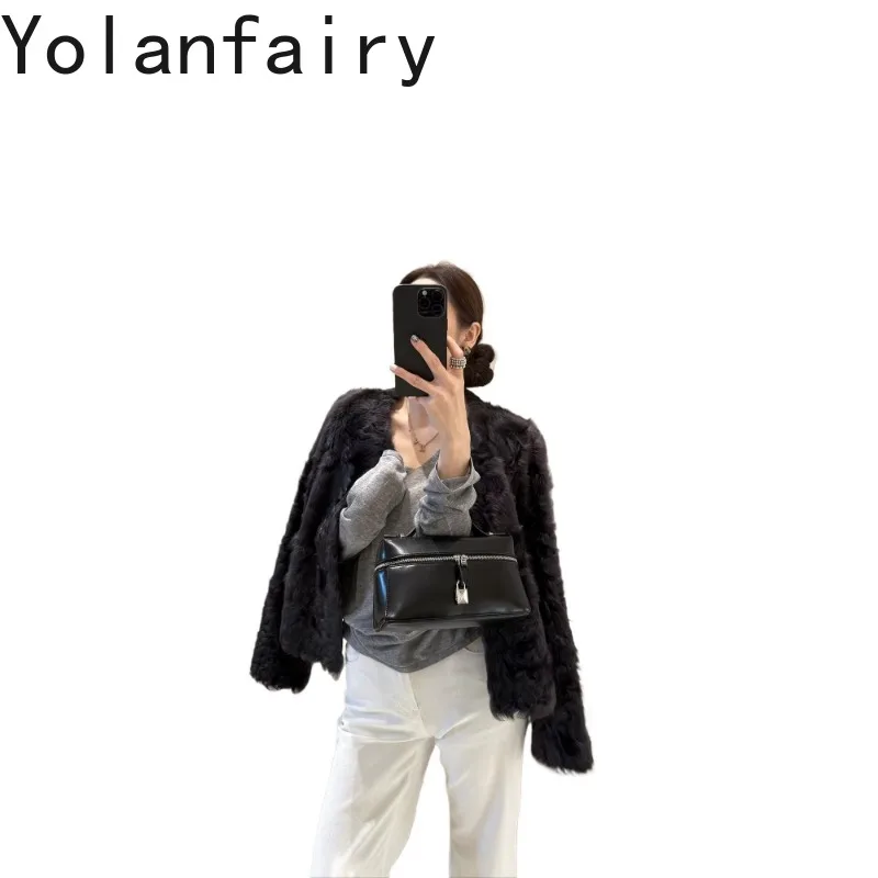 YOLANFAIRY High-end Reversible Real Fur Coats Woman Luxury Winter High Quality 100% Natural Sheepskin Shearling Jacket Short