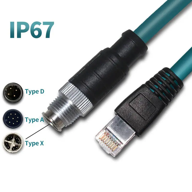 8Pin M12 to RJ45 A-type X-type Coding Connector Double-shielded Drag Chain Network Cable 4Pin D-Code Plug IP67 M12 to RJ45 Cord