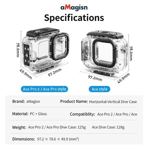 Imagen 2 del producto Funda de buceo impermeable de 60M para Insta 360 Ace/Ace Pro/Ace Pro 2, carcasa protectora antiarañazos, accesorios para cámaras deportivas