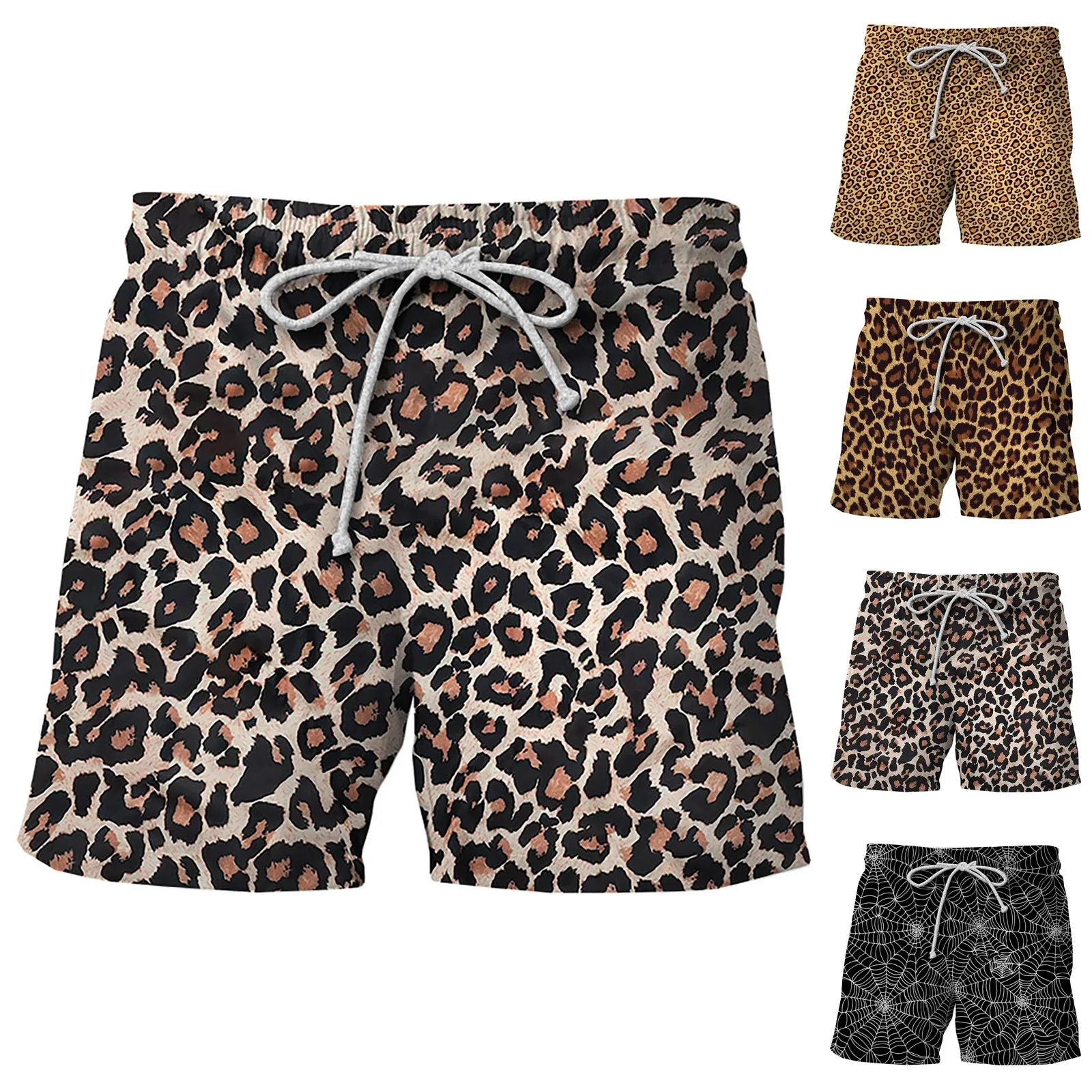 Men\'s Leopard Print Beach Shorts 3d Printed Casual Party Clothes Board Shorts Harajuku Breathable Swimsuit Homme Oversized