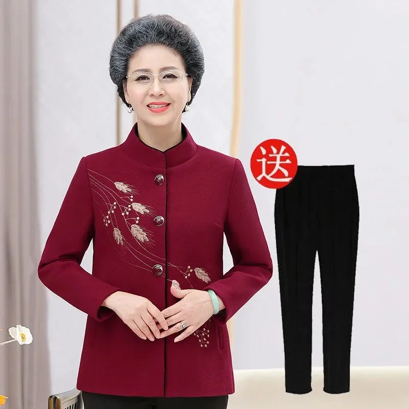 

Middle-Aged Elderly 2022 Spring Autumn Clothes Female 70 Years Old 80 Mother Wear Woolen Women's Coat Top Old Clothes Wife Suit