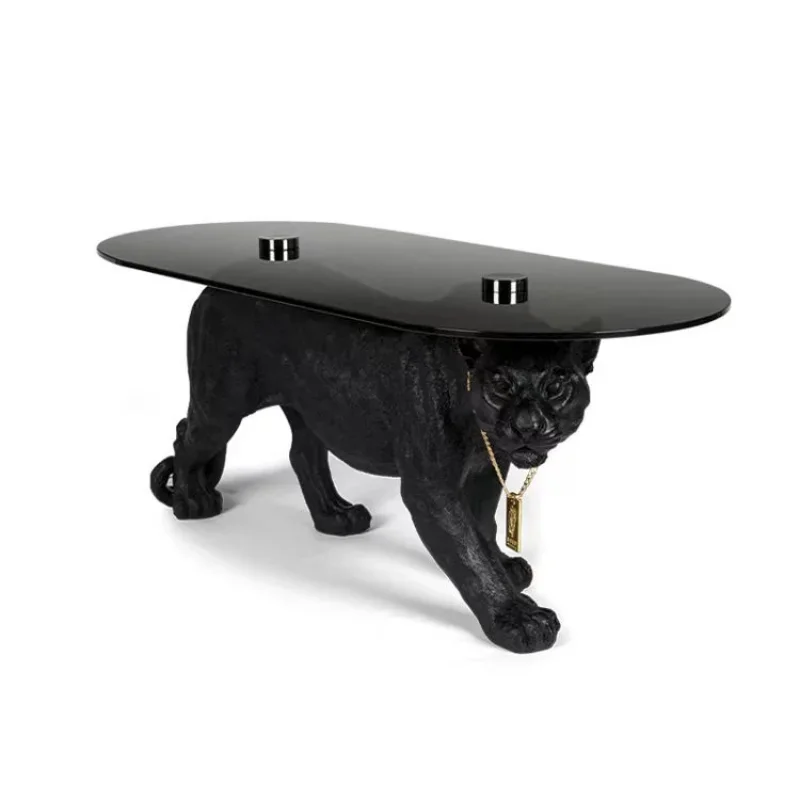 Luxury  Animal Base Coffee Table Modern Glass New Arrivals Table  Noir Leopard Panther Coffee Table