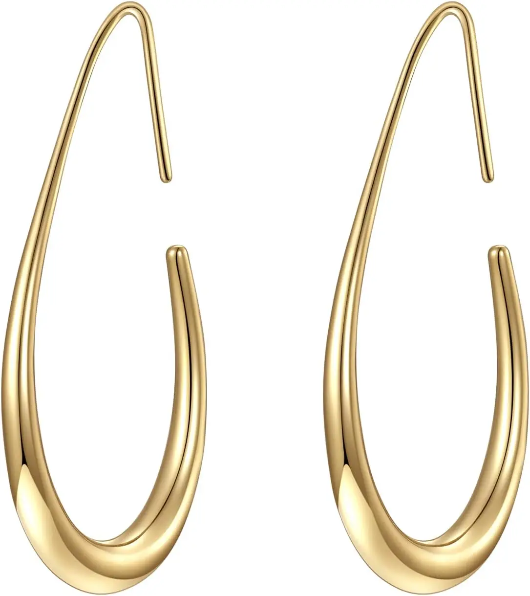 Pendientes de Aro Ligeros en Forma de Lágrima para Mujer - Chapados en Oro de 14k/Oro Blanco, Grandes y Ovalados