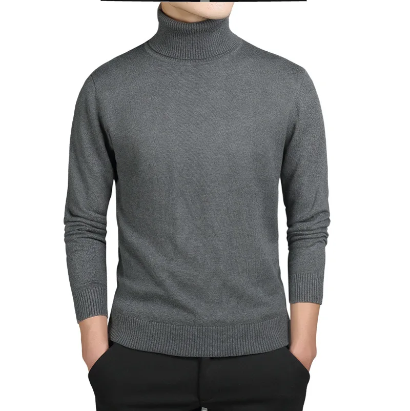 2025 Autumn Winter Fashion Men's Slim Casual Trendy Solid Color Turtleneck Long Sleeve Knitted Pullovers Male Sweaters Clothes