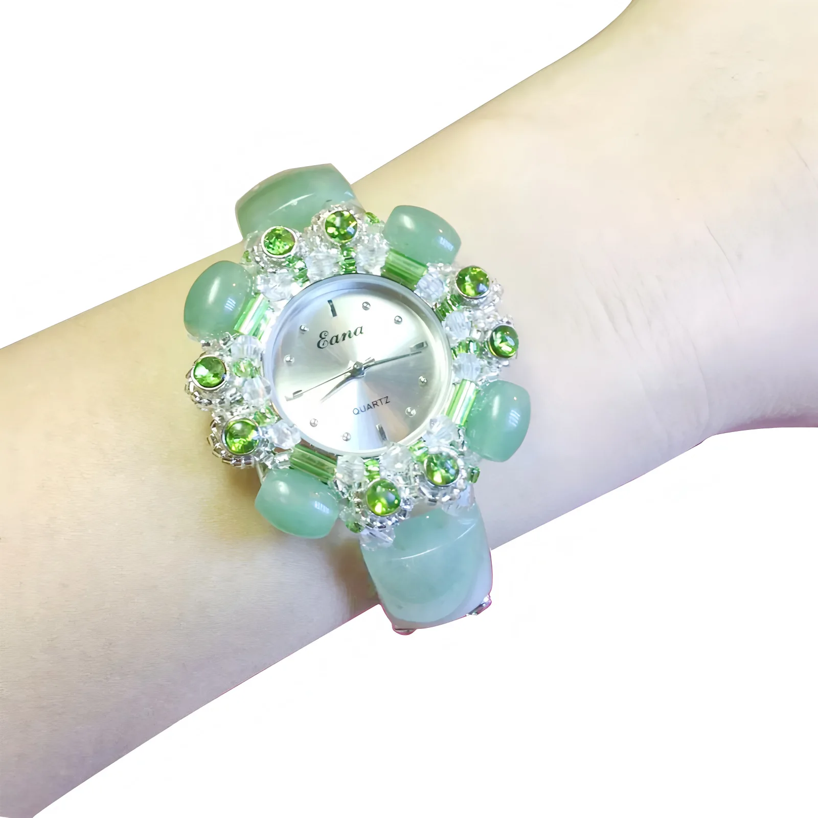 Luxury Green Jade Bracelet Watch Women's Fashion Quartz Wristwatch Elegant Rhinestone Jewelry Watch Gift for Ladies