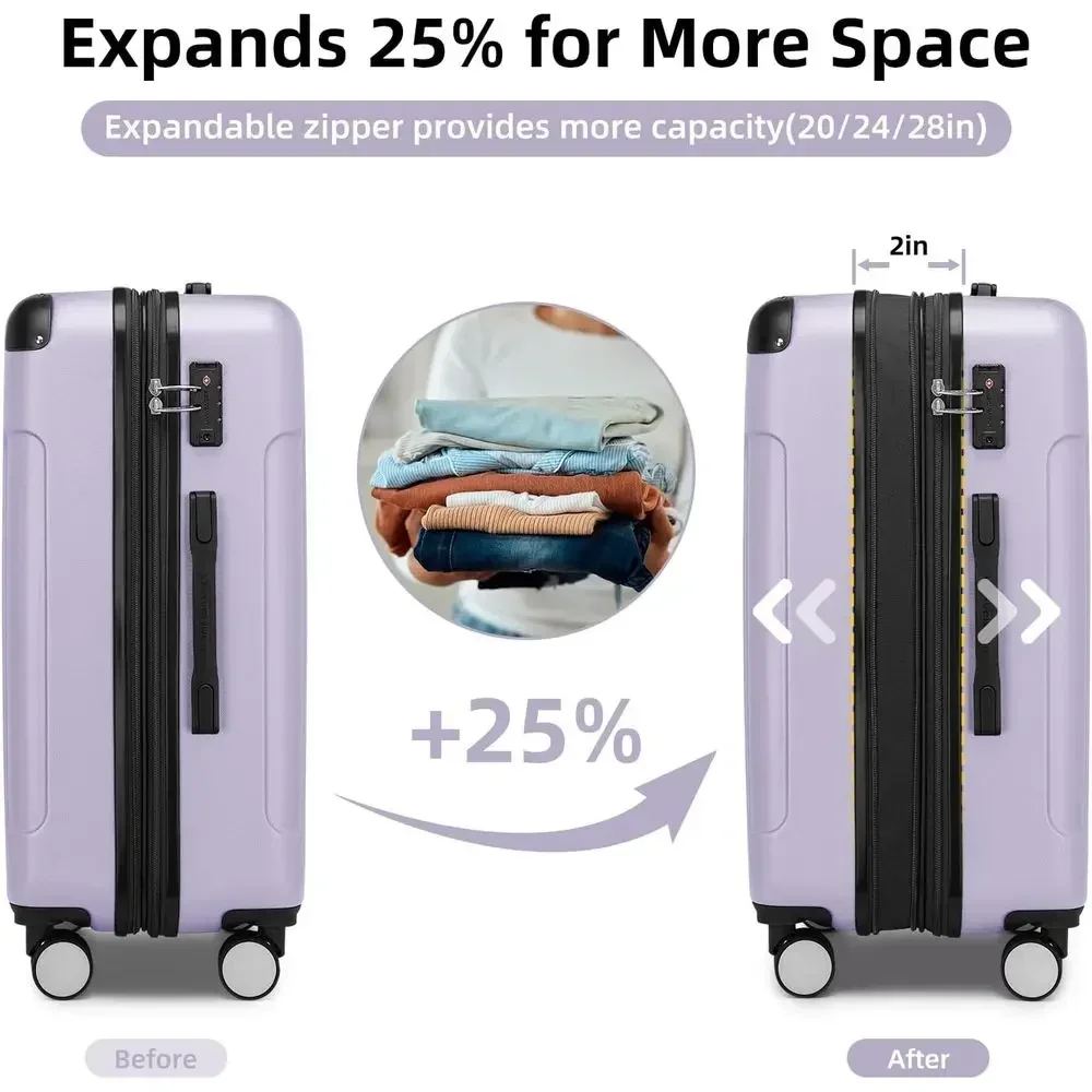 6-Piece Expandable Hard Shell Suitcase Set with Wheels, TSA Lock, Lavender