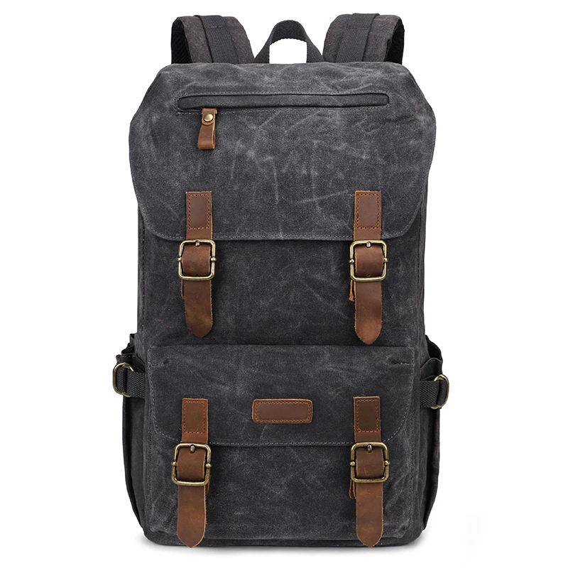 KOOGER Vintage Male Backpack Leather Rugged oil Wax Canvas Backpacks Waterproof Large Travel Bag Men Laptop Rucksack 15.6