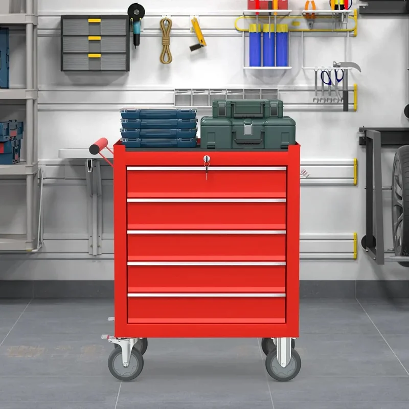 

5-Drawer Metal Rolling Tool Chest with Wheels, Large Capacity Tool Storage Cabinet with Key Lock