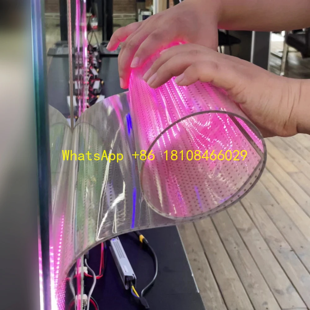 Cortina de led adesivo flexível tela de filme transparente led na parede de vídeo de vidro transparente super fino display de filme led
