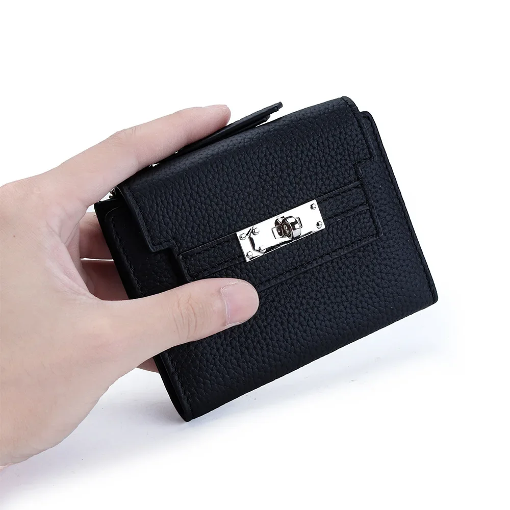 

Новый женский короткий кошелек из натуральной кожи, тройной небольшой зажим для денег большой емкости с несколькими отделениями для карт для удостоверений личности имены