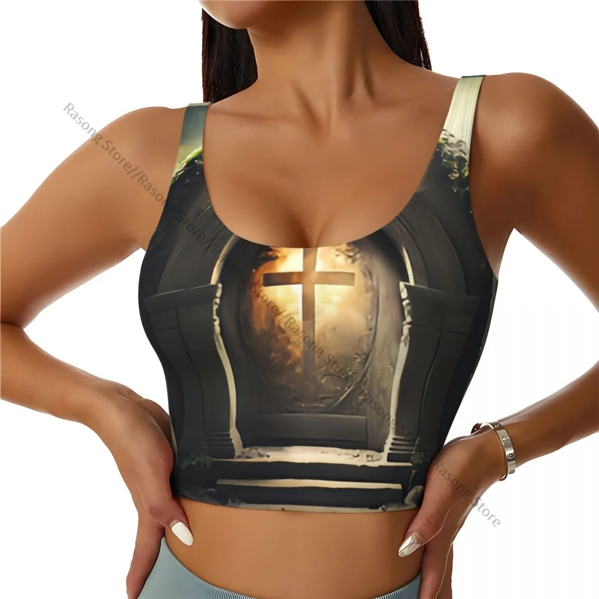 Femmes Sexy Sport gilet résurrection de sacré chrétien vieux tombe dans le cimetière femme Streetwear Sport Lingerie t-shirt haut court