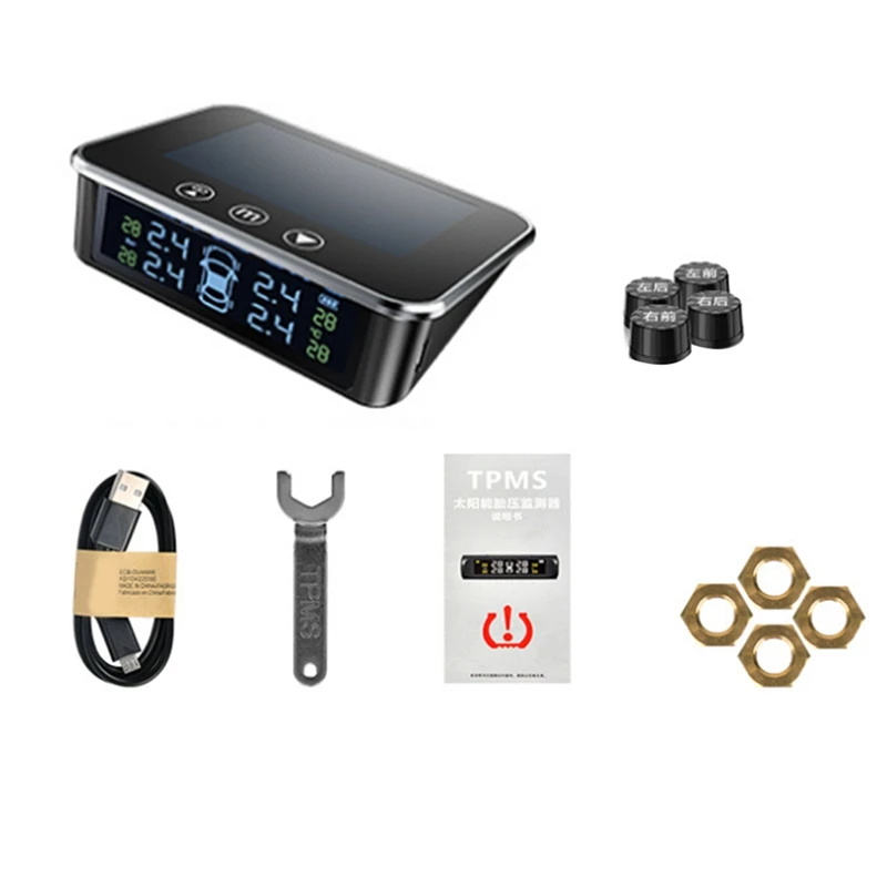 

L48A-Car External Tire Pressure Sensors Solar Power TPMS Tire Pressure Monitoring System Tire Alarm Digital LCD Display