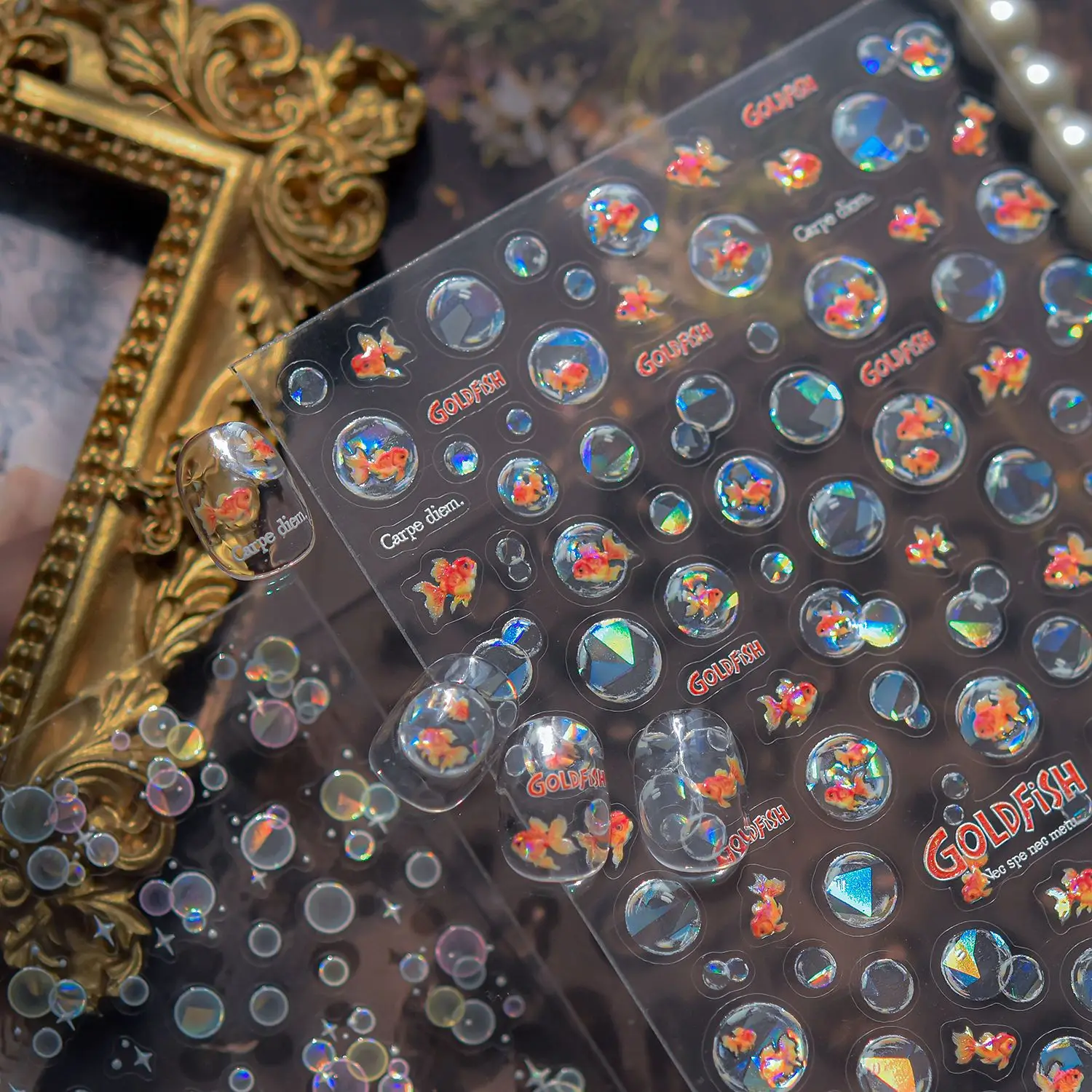 1Pcs 5D Flash Fragmen Blase Goldfisch Nail art Aufkleber Shell Licht Verträumte Rote Koi Karpfen Nagel Aufkleber Nette goldfisch Nagel Aufkleber