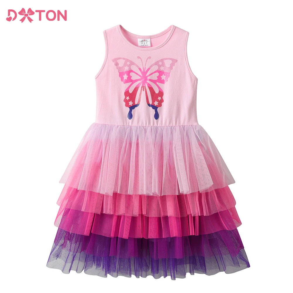 

DXTON Girls Princess Tutu Dresses Summer Sleeveless Kids Dress Butterfly Patchwork Girls Layered Tulle Vestidos for 3-12 Yrs