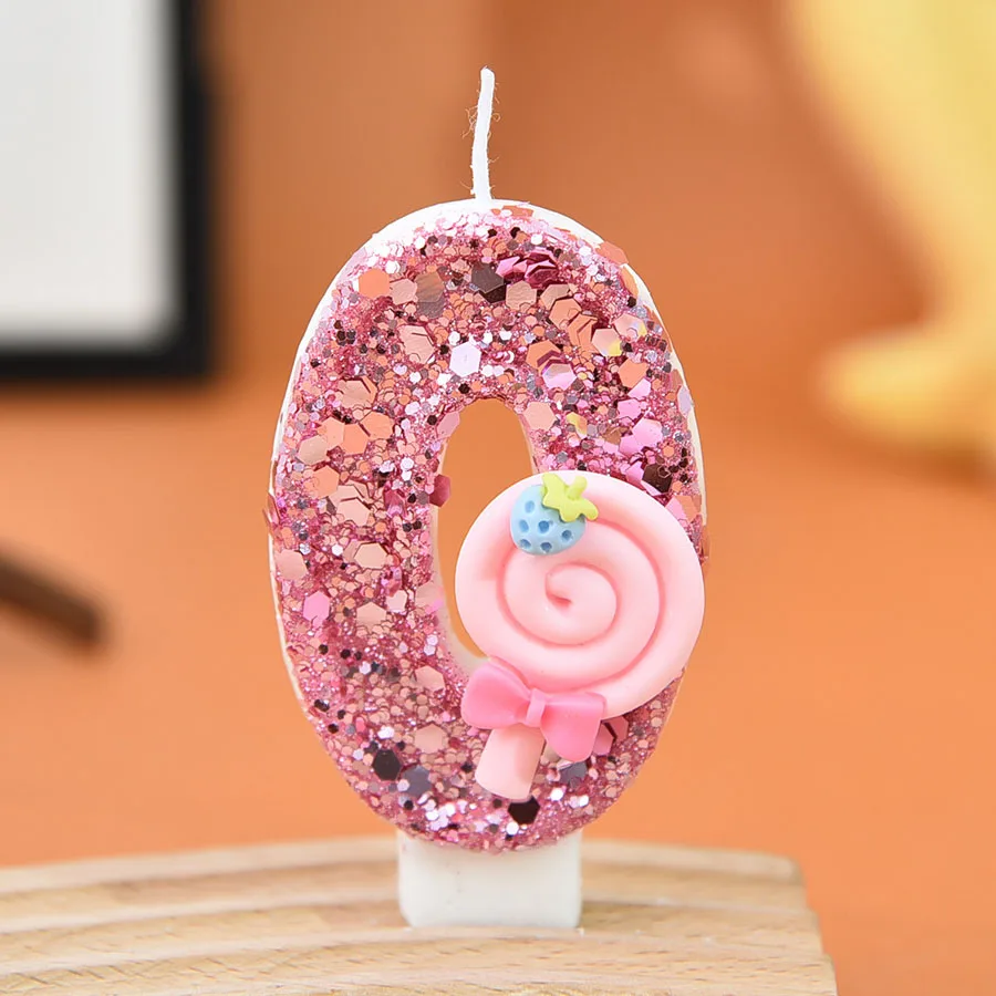 1 قطعة كبيرة 0-9 أرقام الوردي مصاصة شموع عيد ميلاد DIY بها بنفسك كعكة الديكور هدايا لفتاة مهرجان شموع حفلات الزفاف