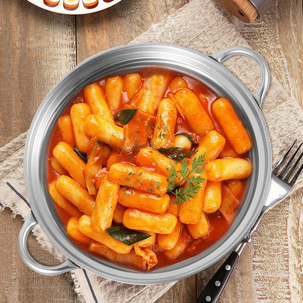 Olla caliente de acero inoxidable, Wok de cocina con doble mango, olla grande para sopa casera, fideos, sartén de verduras Ramen