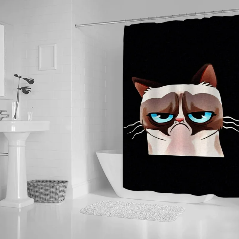 Bathroom Shower Curtain Grumpy-Cat Waterproof Bath Things for the Bathroom Accessories Set Curtains for Bedrooms Fabric Showers