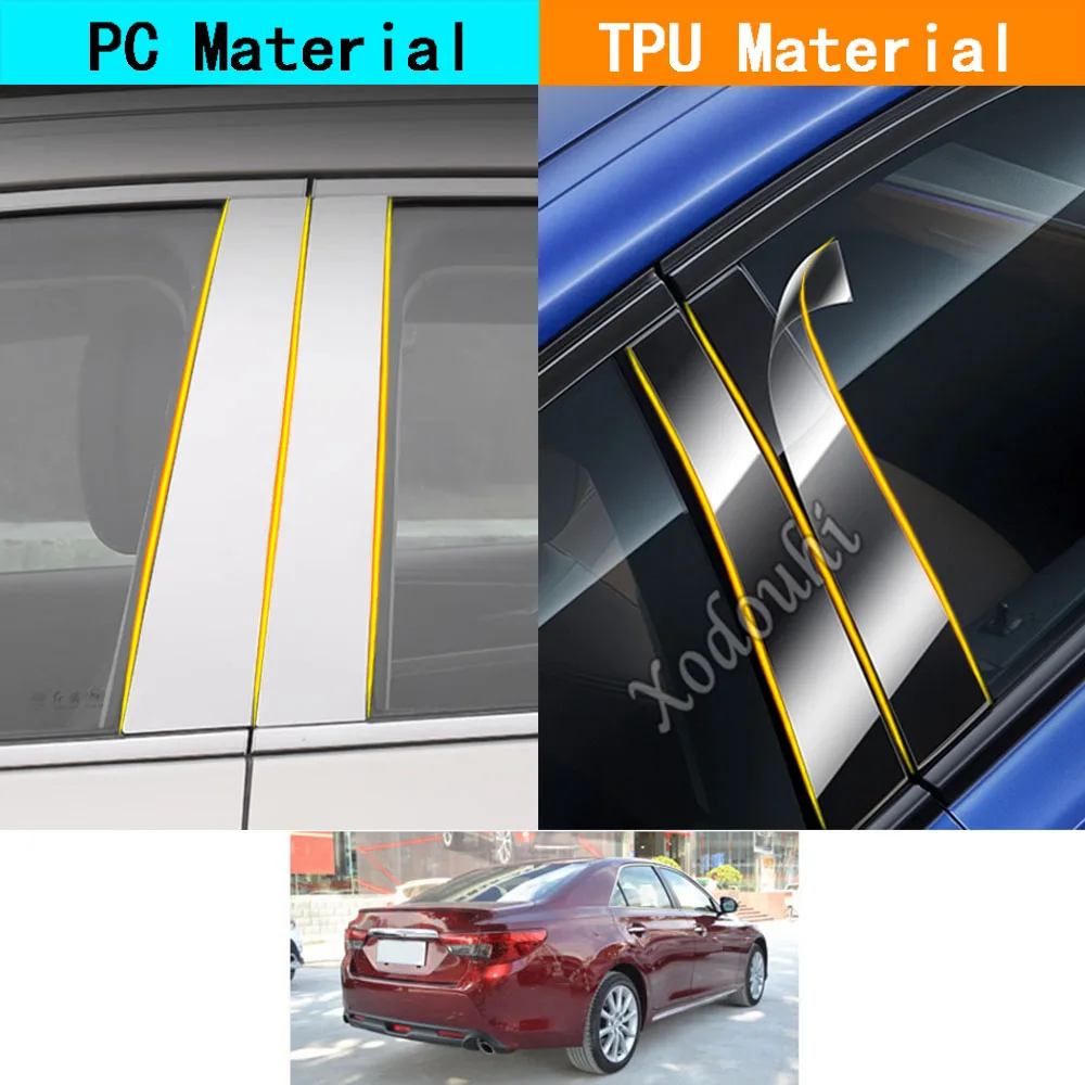 

Car TPU/Glossy Mirror Pillar Post Cover Door Trim Window Stickers 6pcs For Toyota Reiz MARK X 2010 2011 2012 2013 2014-2018