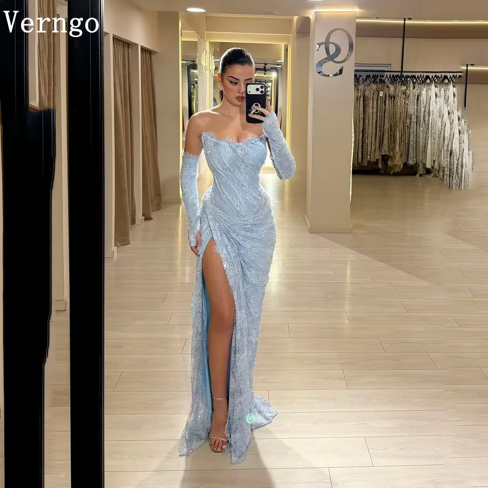 

Verngo Luxury Blue Lace Evening Dresss Strapless Side Slit Prom Party Gowns Maxi Sexy Formal Dresses 2026 Customized