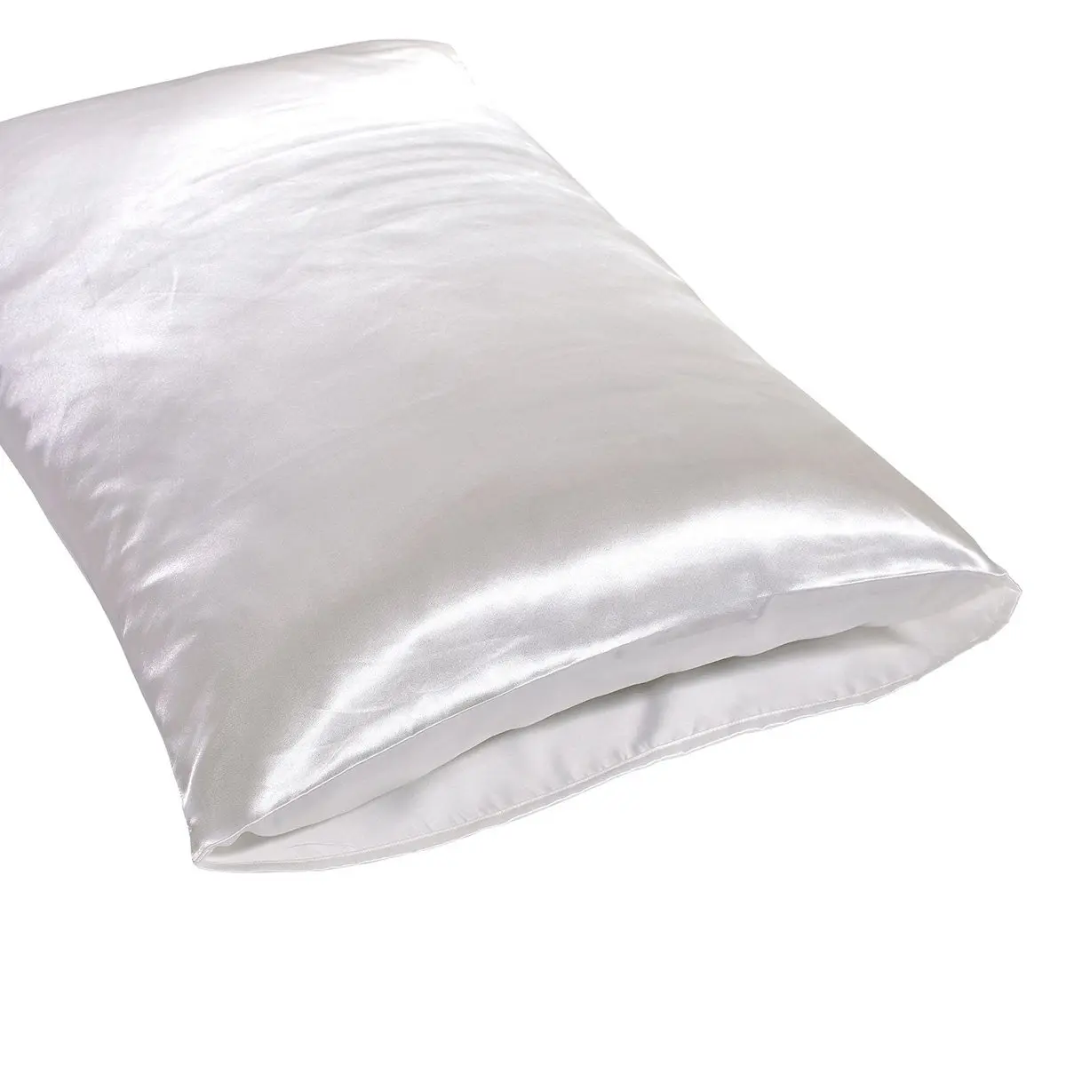 1 Pair of Silky Luxury Shiny Silk Satin Pillowcase Pillow Covers for Hair and Facial Skin 51 x 76cm (White)