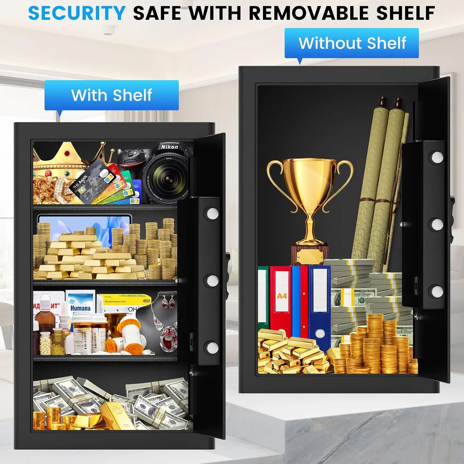 5.0 Cubic Large Home Safe Fireproof Waterproof, Digital Security Fireproof Safe Box with Combination Lock, Alarm Systerm and Rem