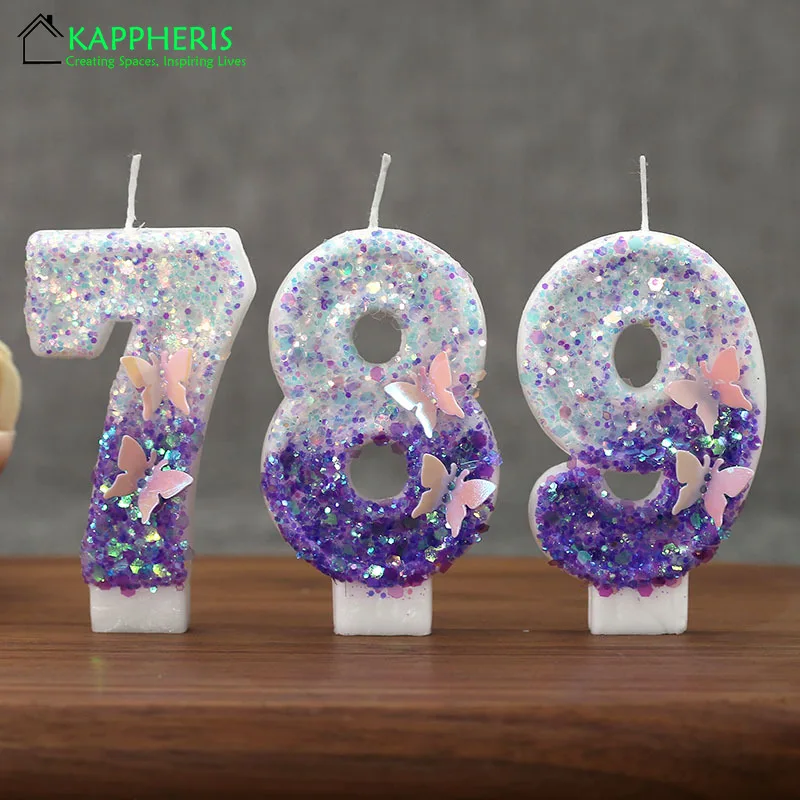 Sparklers Birthday Candle 1 Year Girl Birthday Candles for Cakes Purple Butterfly Number Cake Topper Party Decor